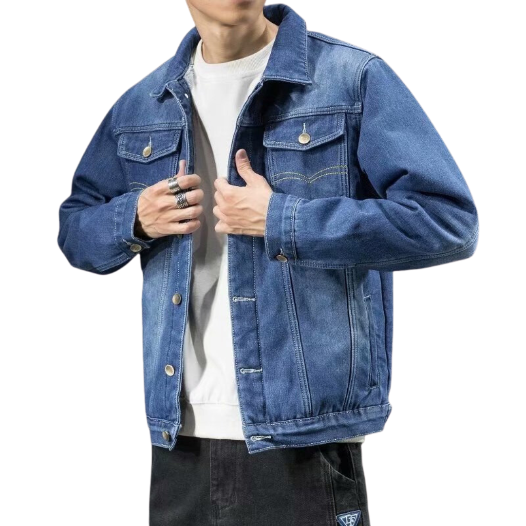 Men's Light Blue Fleece-Lined Denim Trucker Jacket