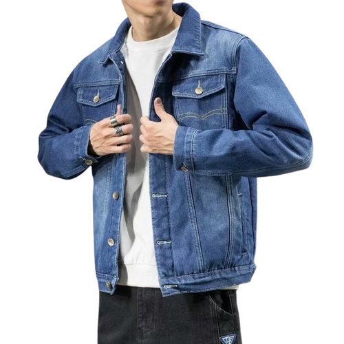 Men's Light Blue Fleece-Lined Denim Trucker Jacket