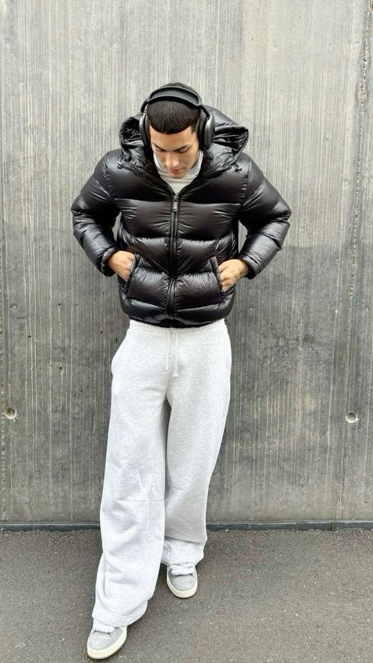 Men's Black Sherpa-Lined Quilted Hooded Jacket
