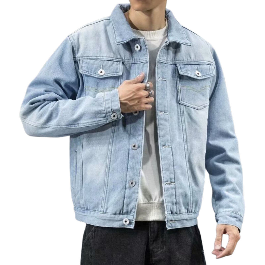 Men's Light Blue Fleece-Lined Denim Trucker Jacket