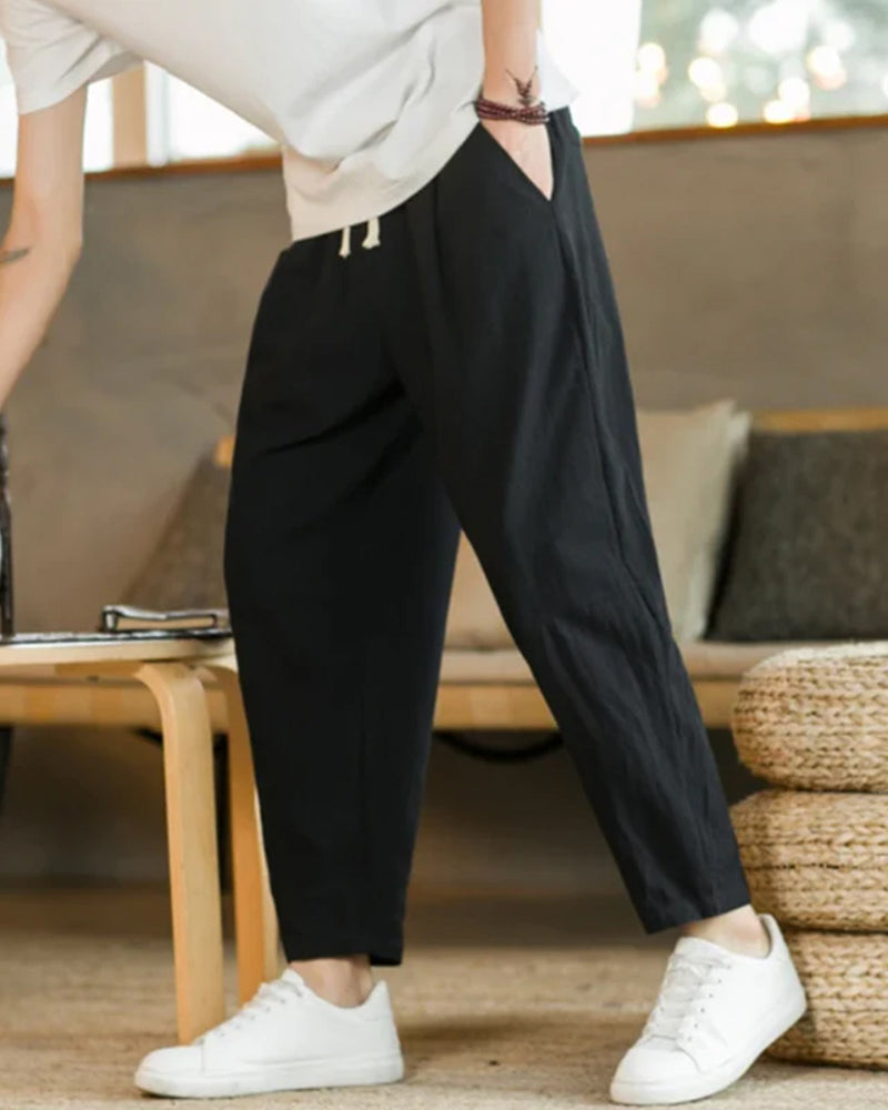 Men's Cotton Drawstring Tapered Casual Pants