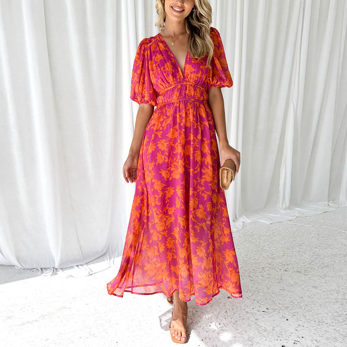 Women's Floral Maxi Wedding Guest Dress
