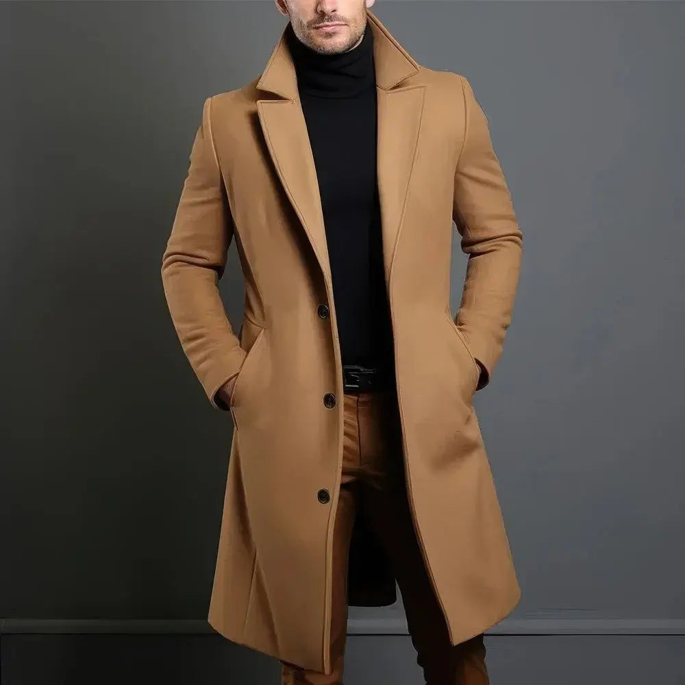 Men's Long Single-Breasted Tailored Coat