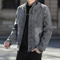 Men's Distressed Denim Zip-Up Jacket