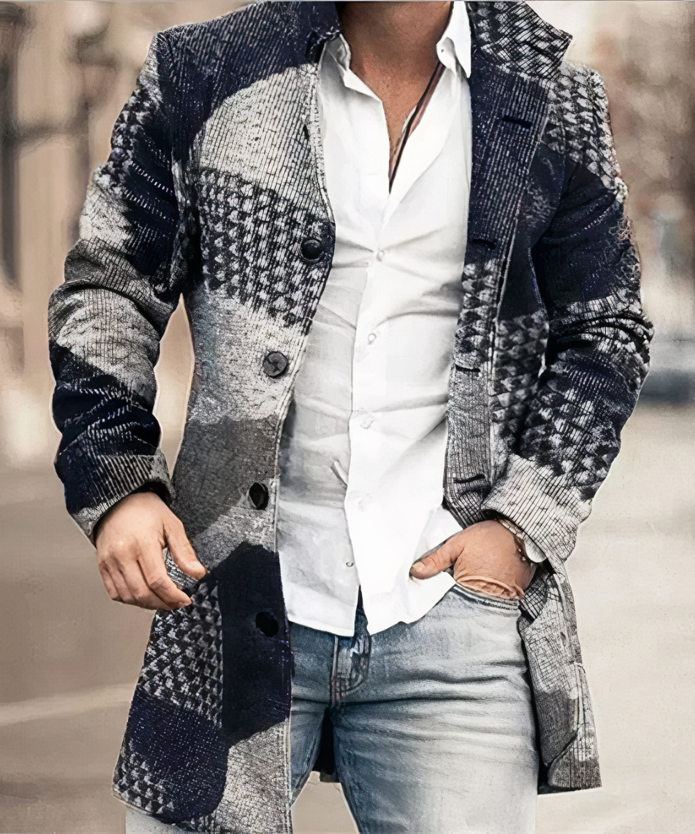 Men's Textured High-Collar Mid-Length Coat