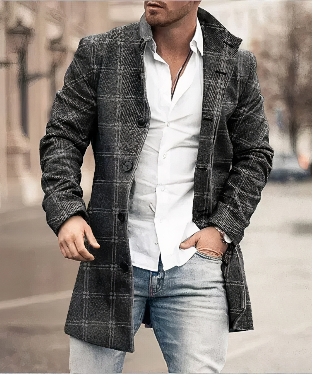 Men's Textured High-Collar Mid-Length Coat