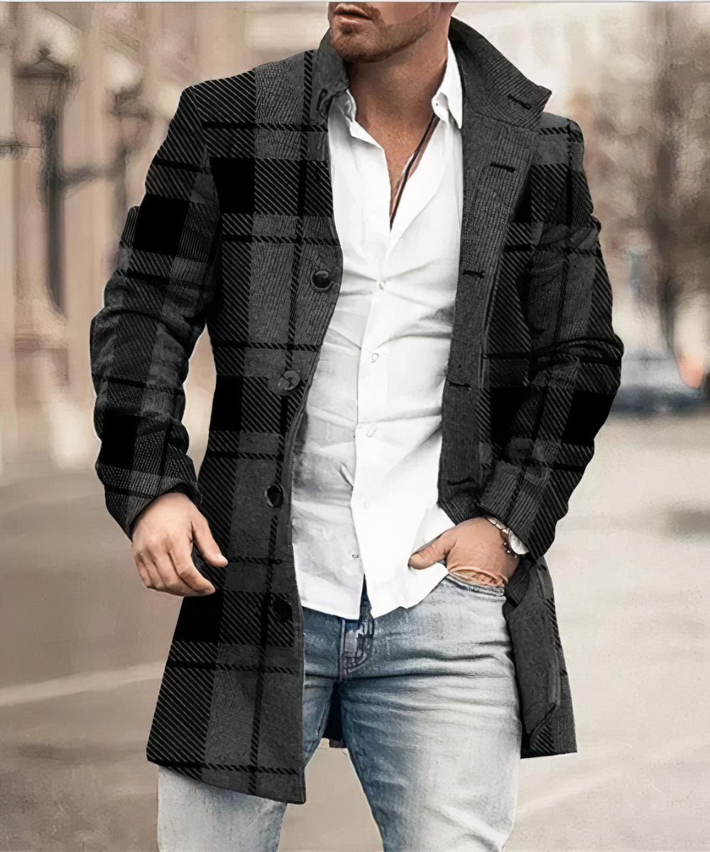 Men's Textured High-Collar Mid-Length Coat