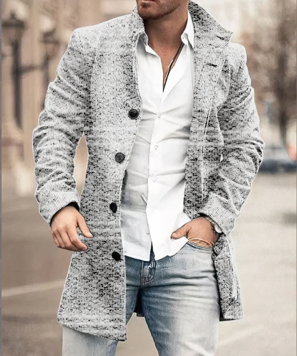 Men's Textured High-Collar Mid-Length Coat