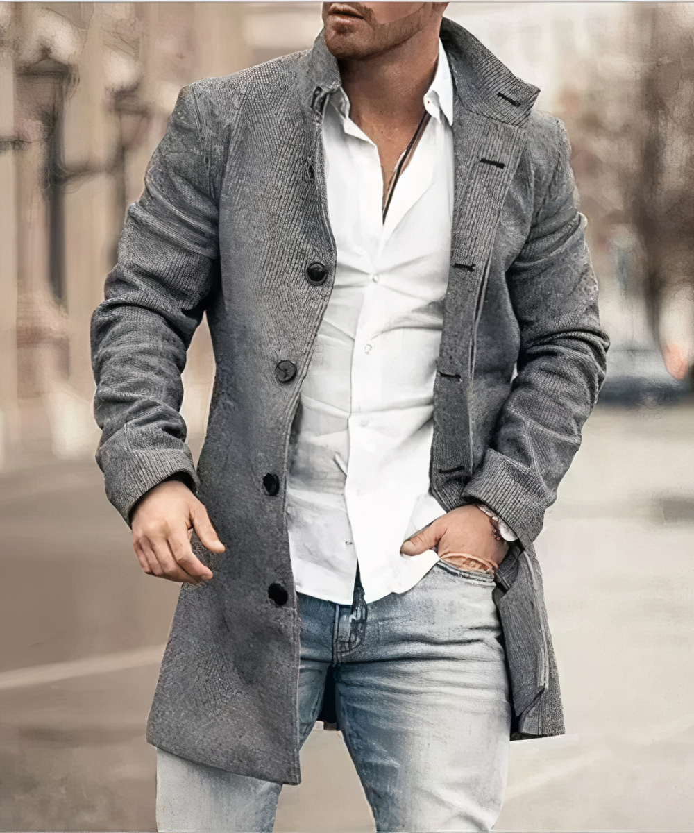 Men's Textured High-Collar Mid-Length Coat