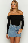 Women's Black Off-Shoulder Long-Sleeve Bodysuit