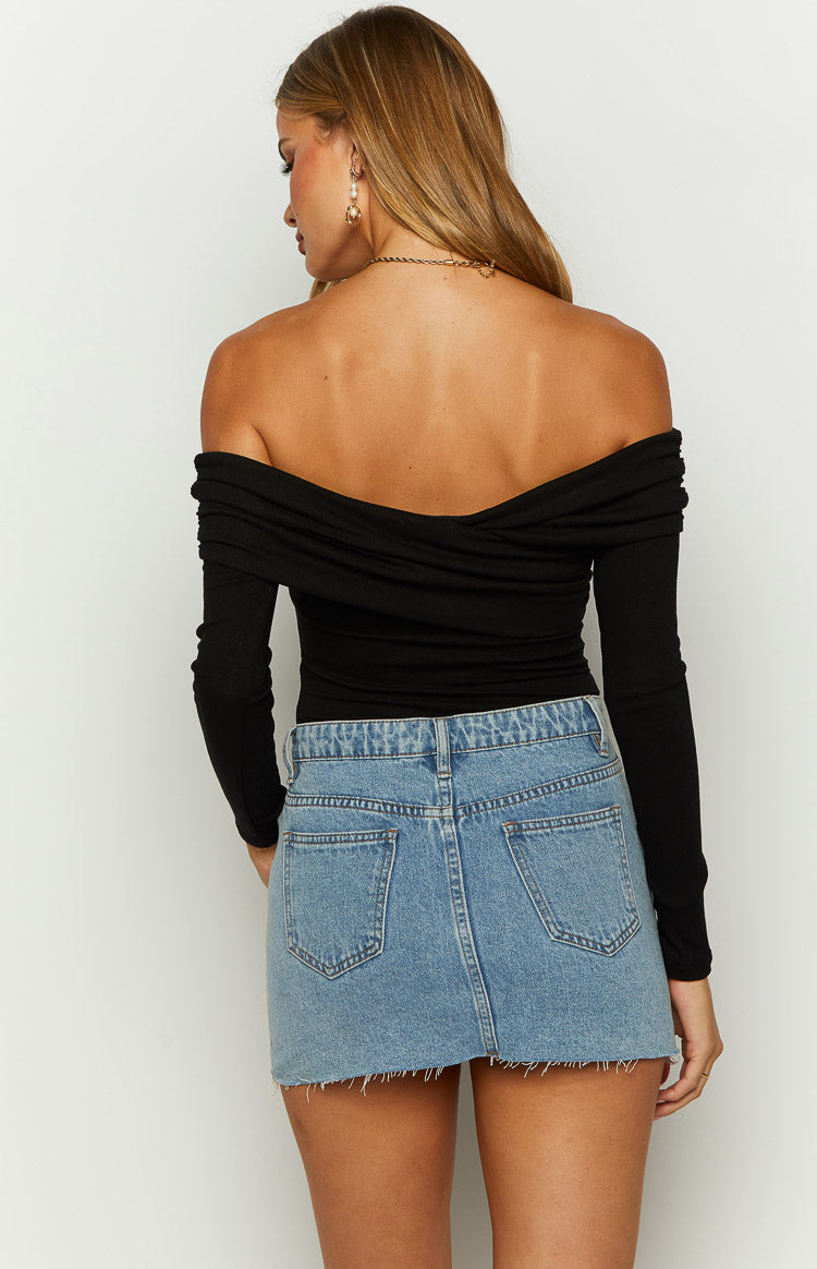 Women's Black Off-Shoulder Long-Sleeve Bodysuit