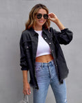 Women's Oversized Distressed Denim Utility Jacket