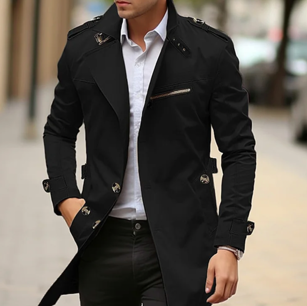 Men's Military-Inspired Mid-Length Trench Coat