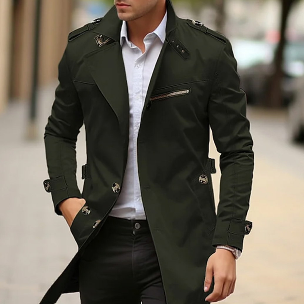 Men's Military-Inspired Mid-Length Trench Coat