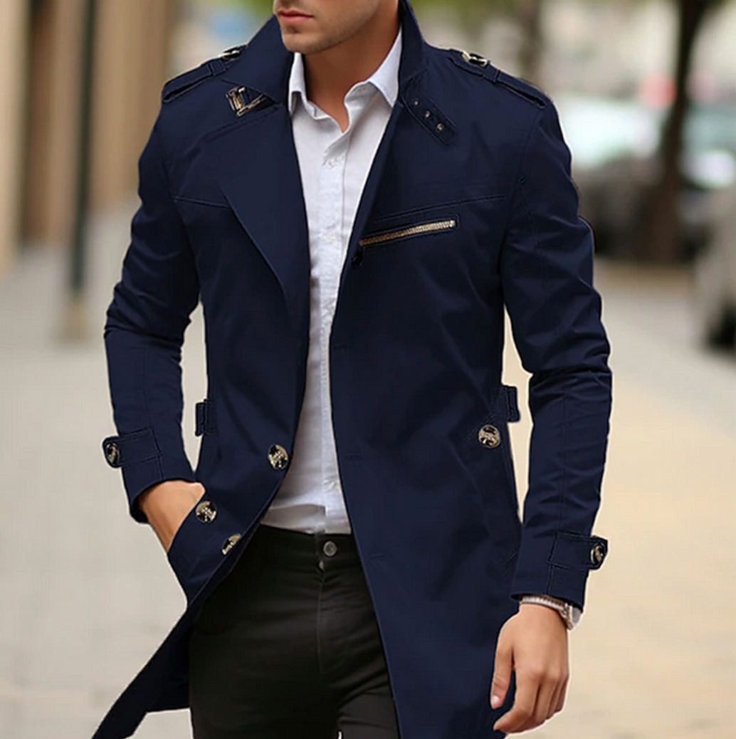 Men's Military-Inspired Mid-Length Trench Coat