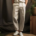 Men's Pleated Linen Tapered Pants with Cuffed Hems