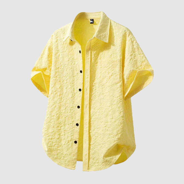 Men's Short-Sleeve Printed Linen Shirt with Chest Pocket