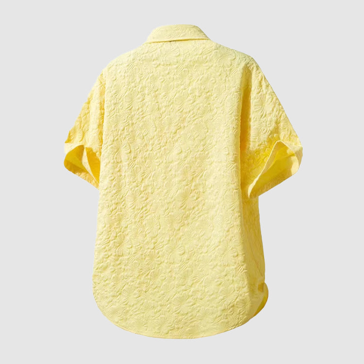 Men's Short-Sleeve Printed Linen Shirt with Chest Pocket