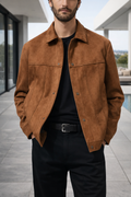 Men's Brown Suede-Look Trucker Jacket