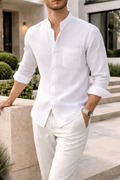Men's Linen-Blend Mandarin Collar Shirt