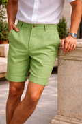 Men's Cuffed Tailored Linen-Blend Summer Shorts