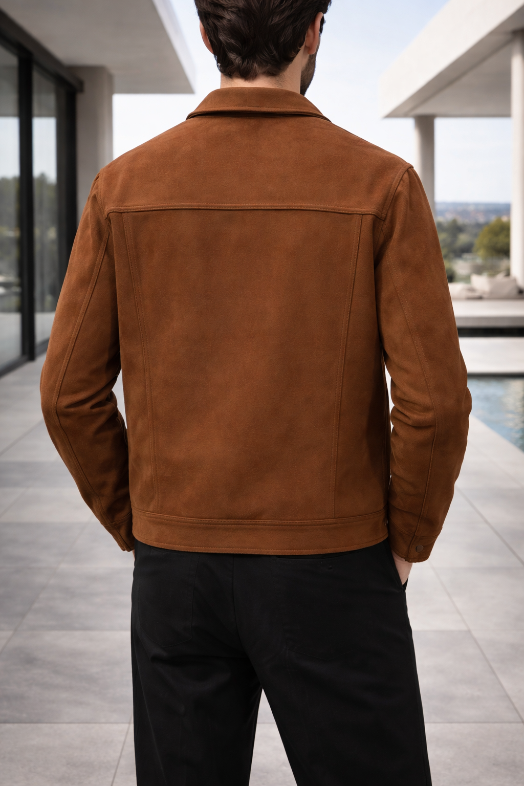 Men's Brown Suede-Look Trucker Jacket
