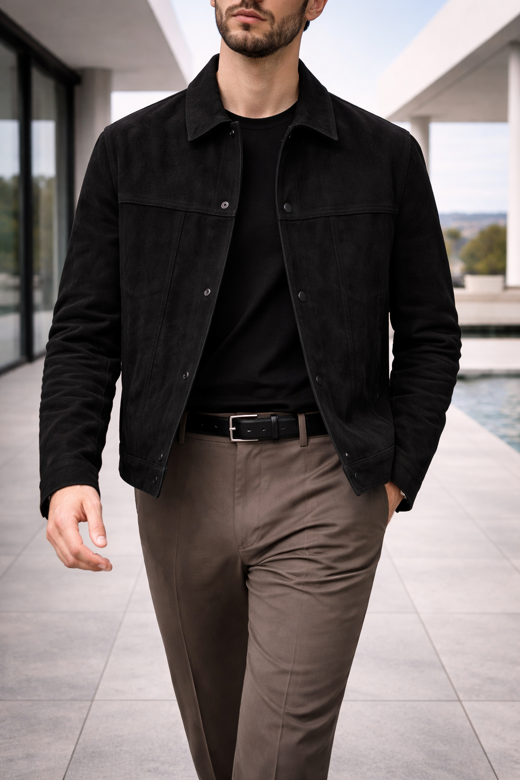 Men's Brown Suede-Look Trucker Jacket