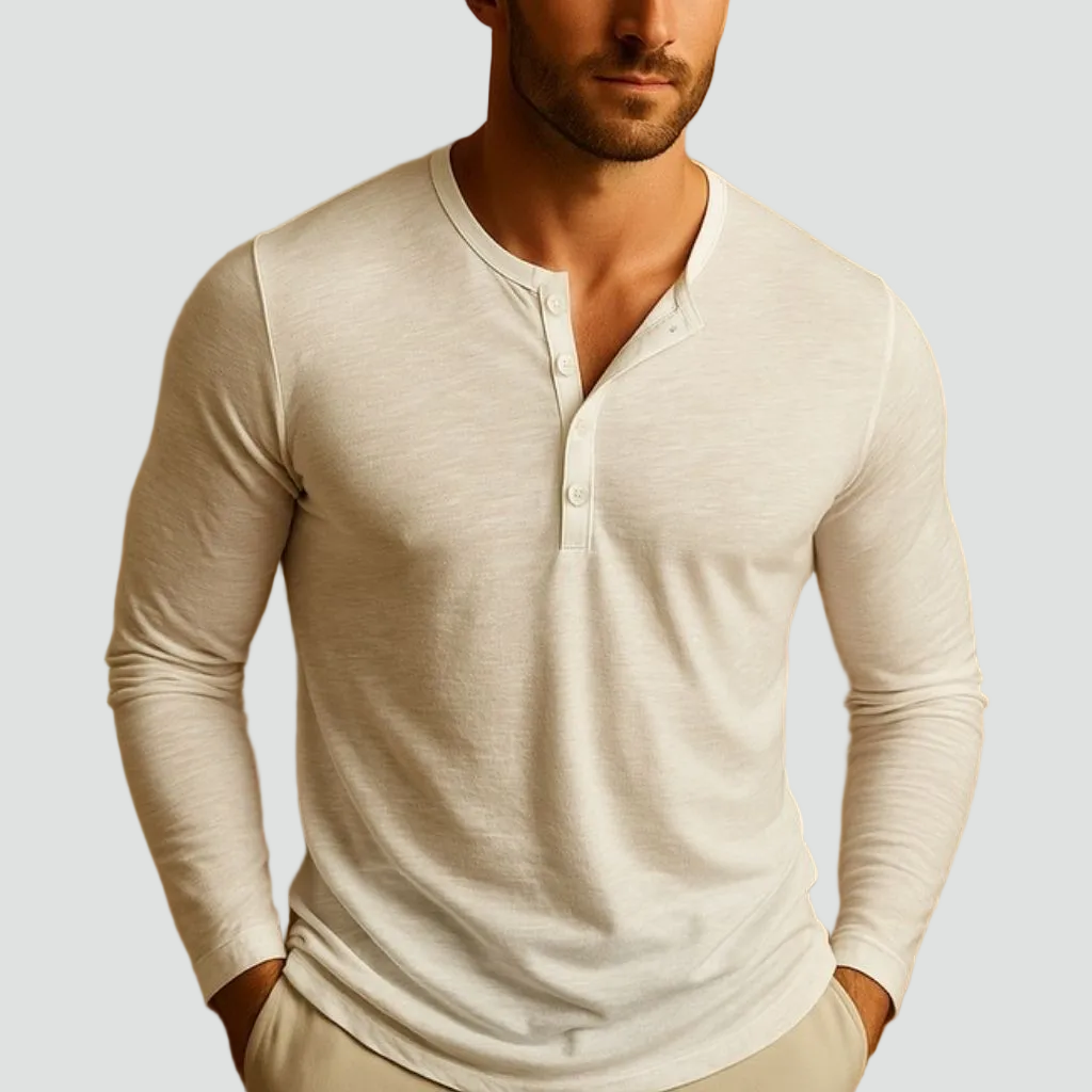 Men's Slim-Fit Long-Sleeve Henley Shirt