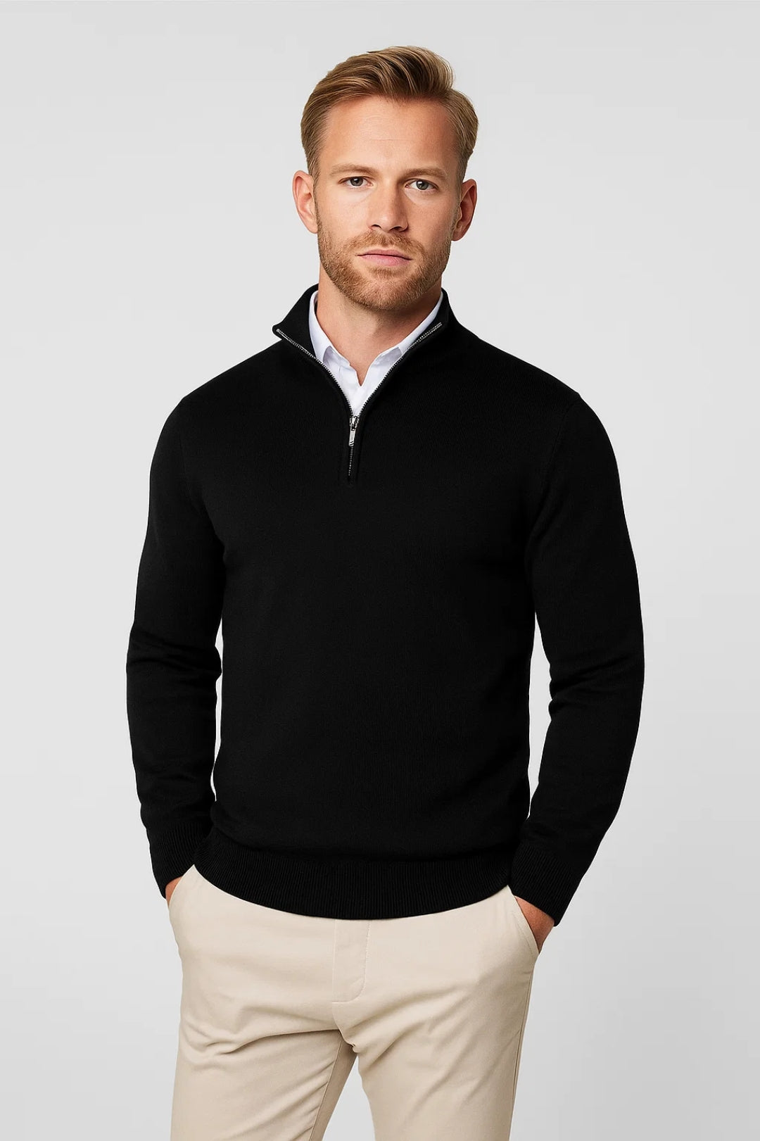 Men's Half-Zip High-Collar Sweater
