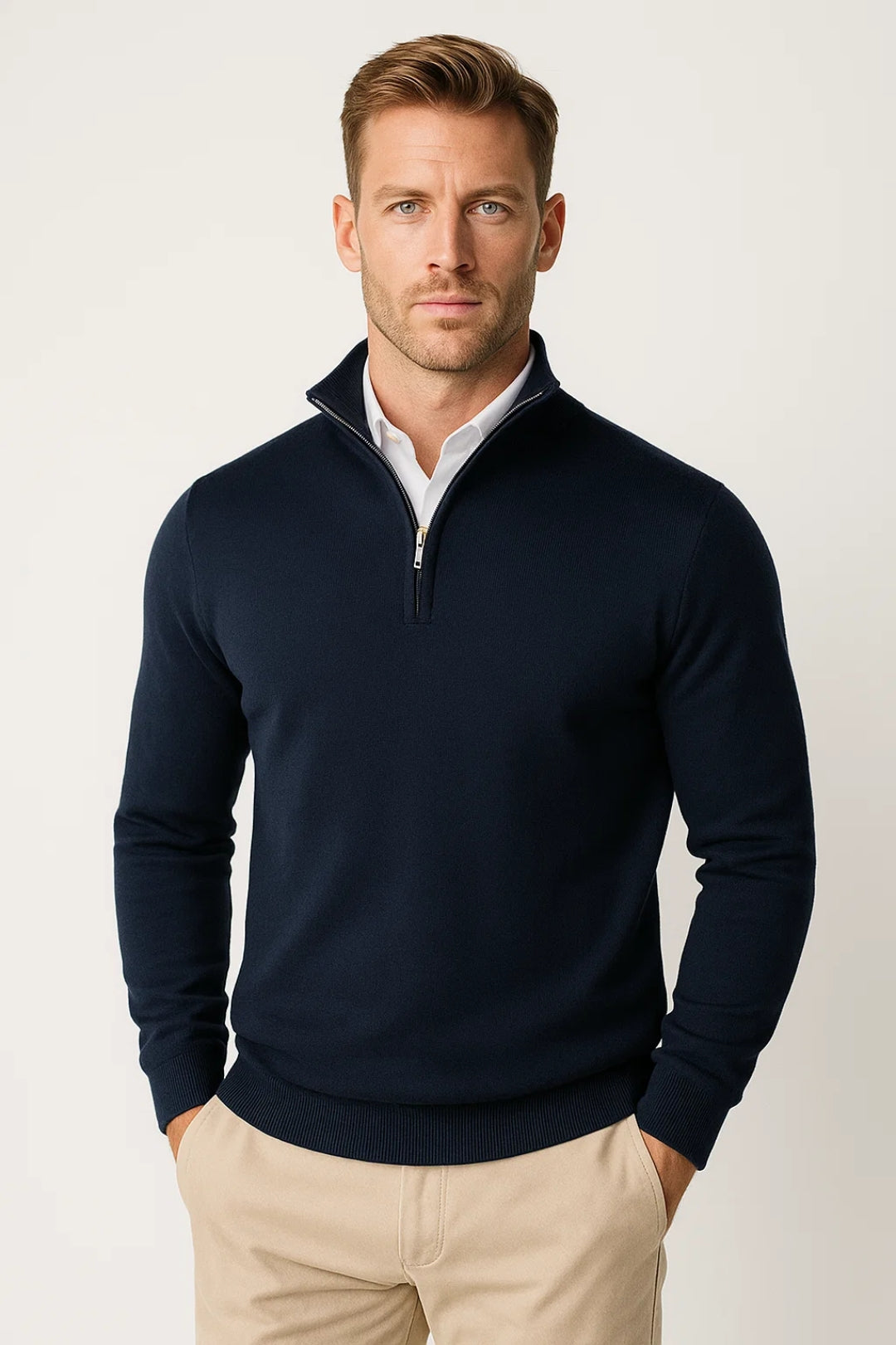 Men's Half-Zip High-Collar Sweater