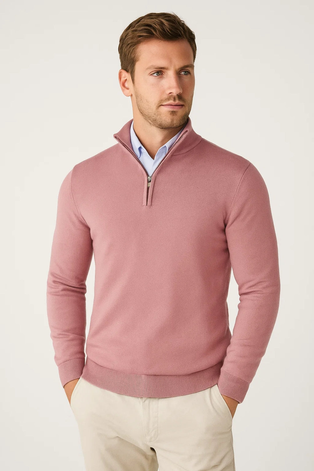 Men's Half-Zip High-Collar Sweater