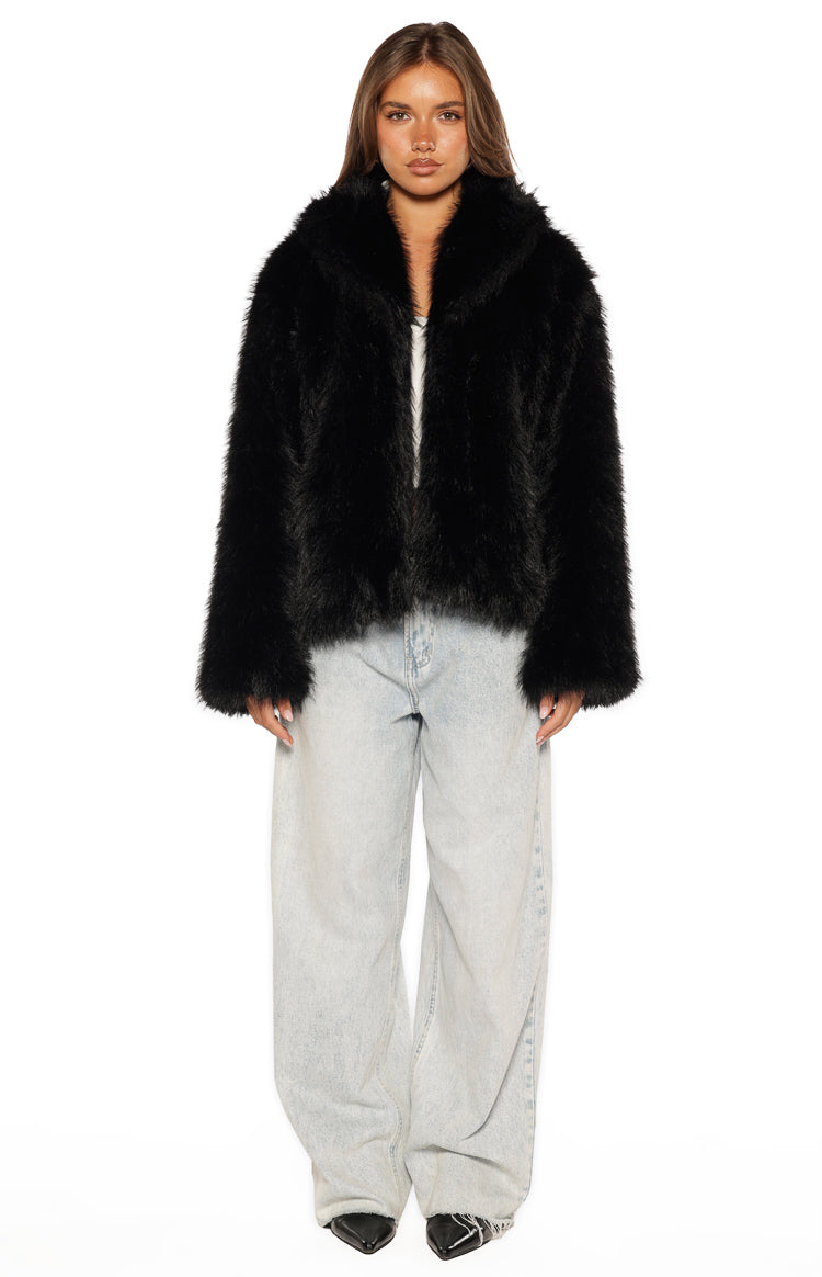 Women's Black Faux Fur Cropped Jacket
