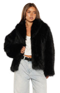 Women's Black Faux Fur Cropped Jacket