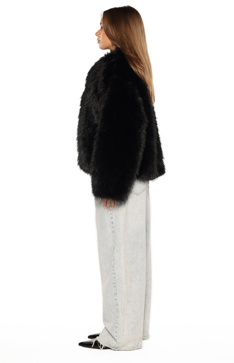 Women's Black Faux Fur Cropped Jacket