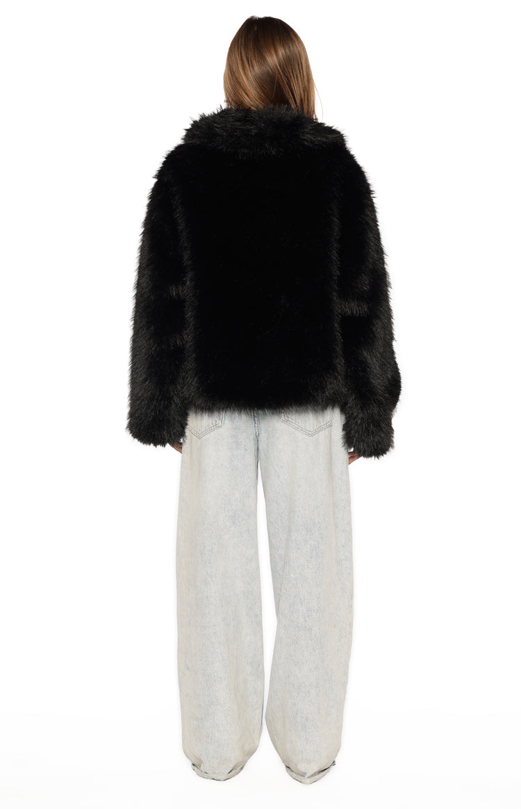 Women's Black Faux Fur Cropped Jacket
