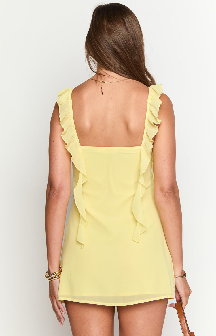 Women's Yellow Chiffon Ruffle Mini Dress