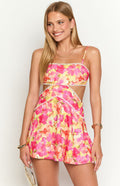 Women's Yellow Floral Mesh Mini Dress
