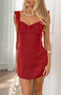 Women's Burgundy Satin Cowl-Neck Mini Dress