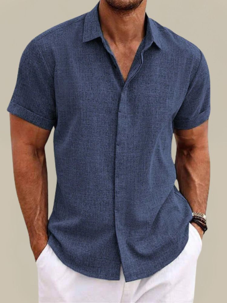 Men's Short-Sleeve Linen Button-Up Shirt