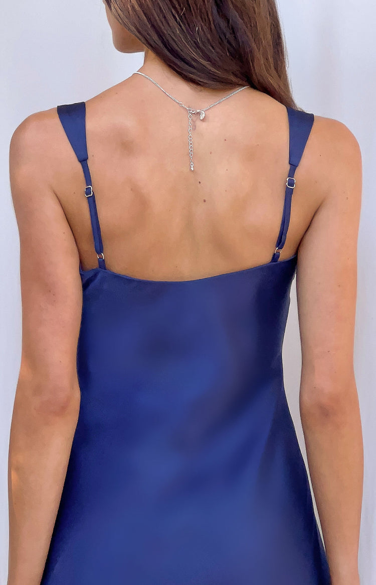 Women's Navy Contrast Satin Mini Dress