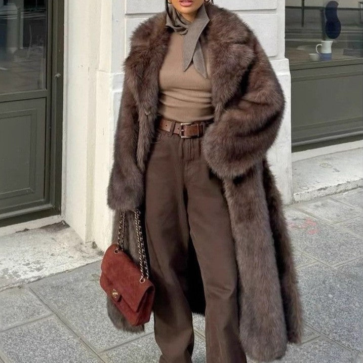 Women's Dark Brown Oversized Long Faux Fur Coat