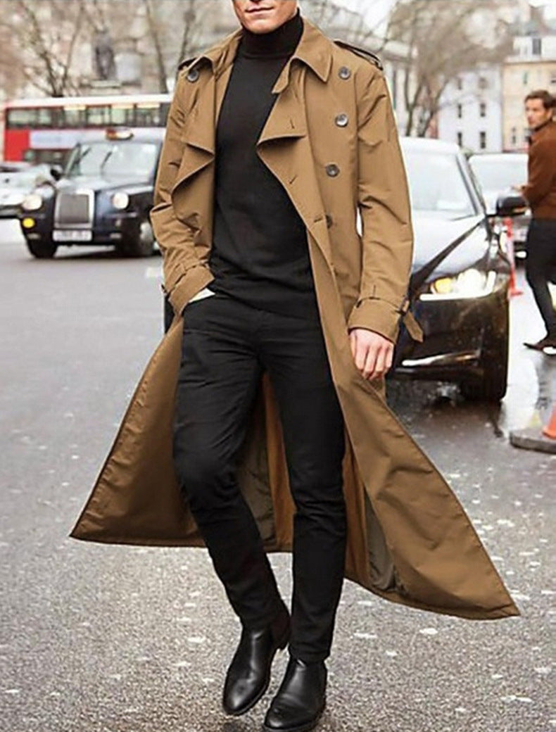 Men's Long Double-Breasted Trench Coat