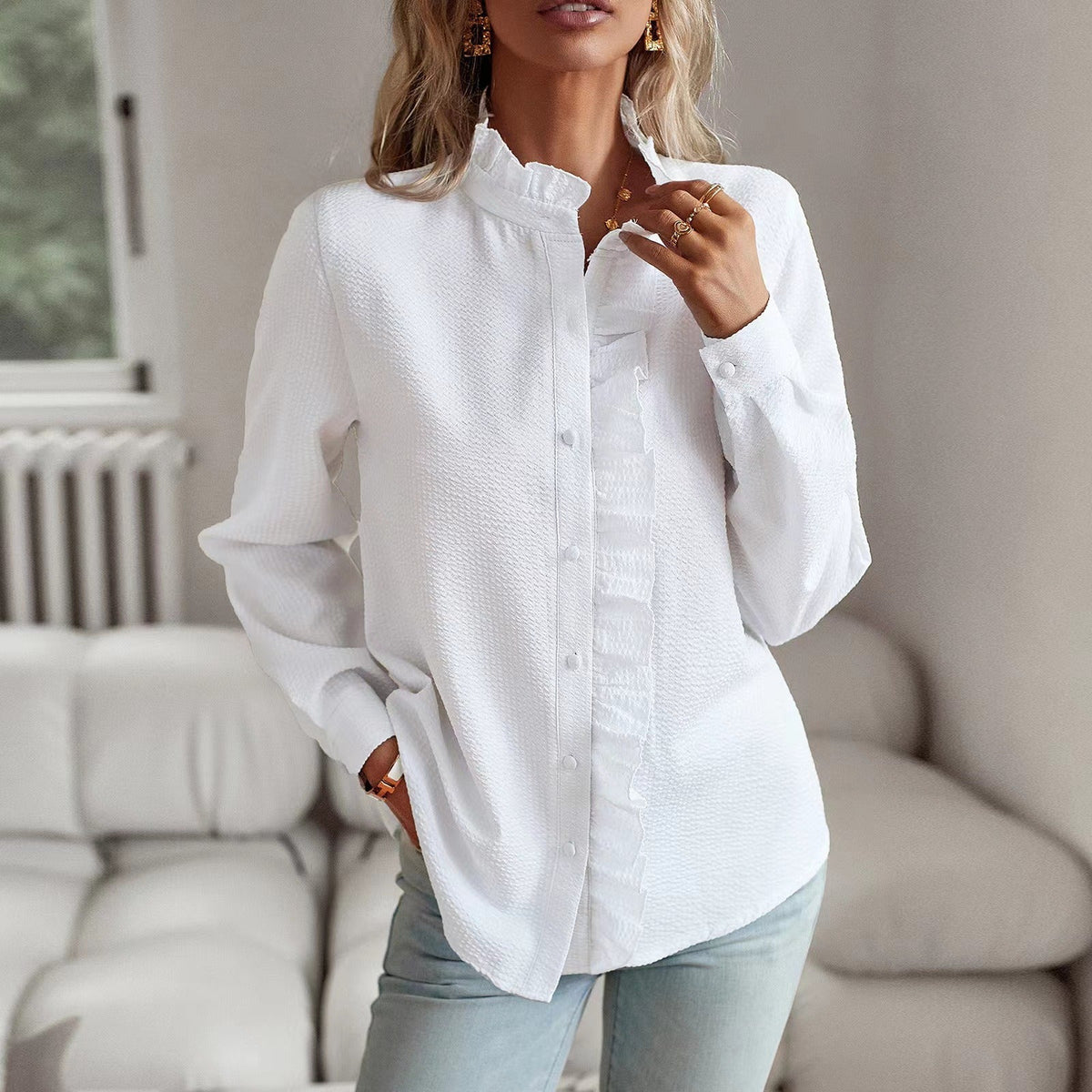 Women's Striped Ruffle Blouse