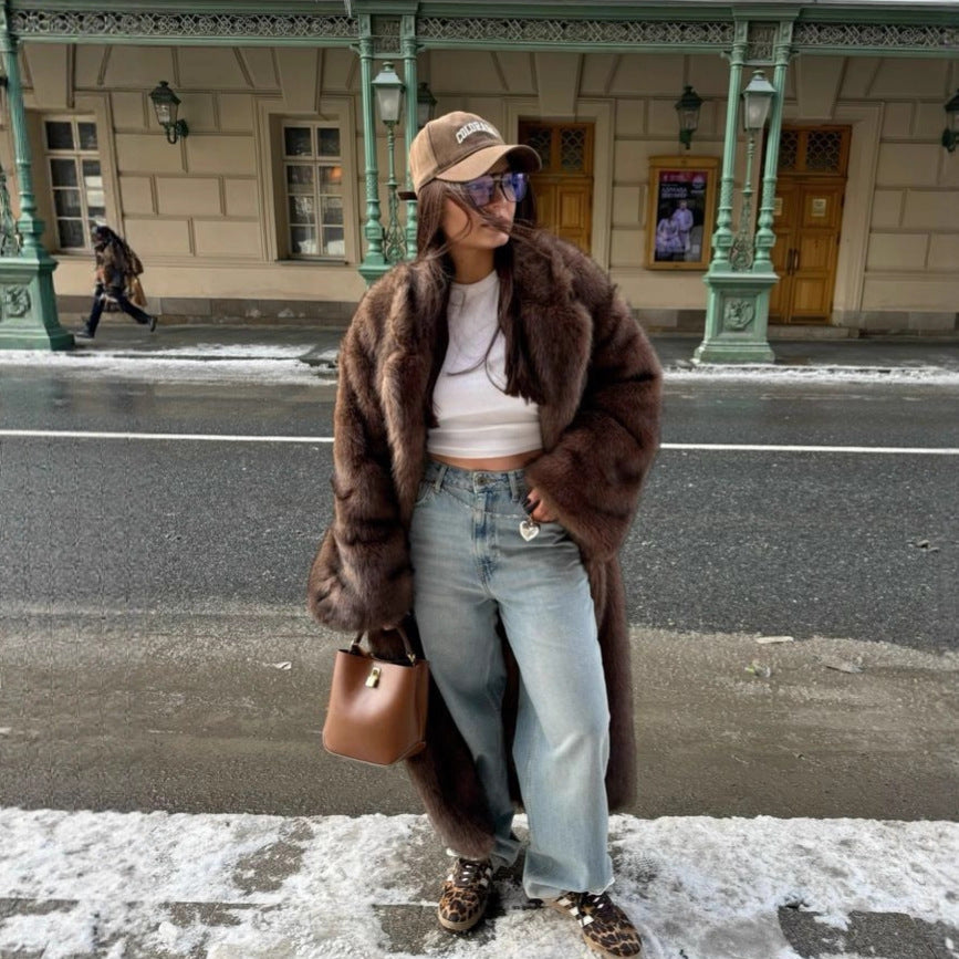 Women's Dark Brown Oversized Long Faux Fur Coat