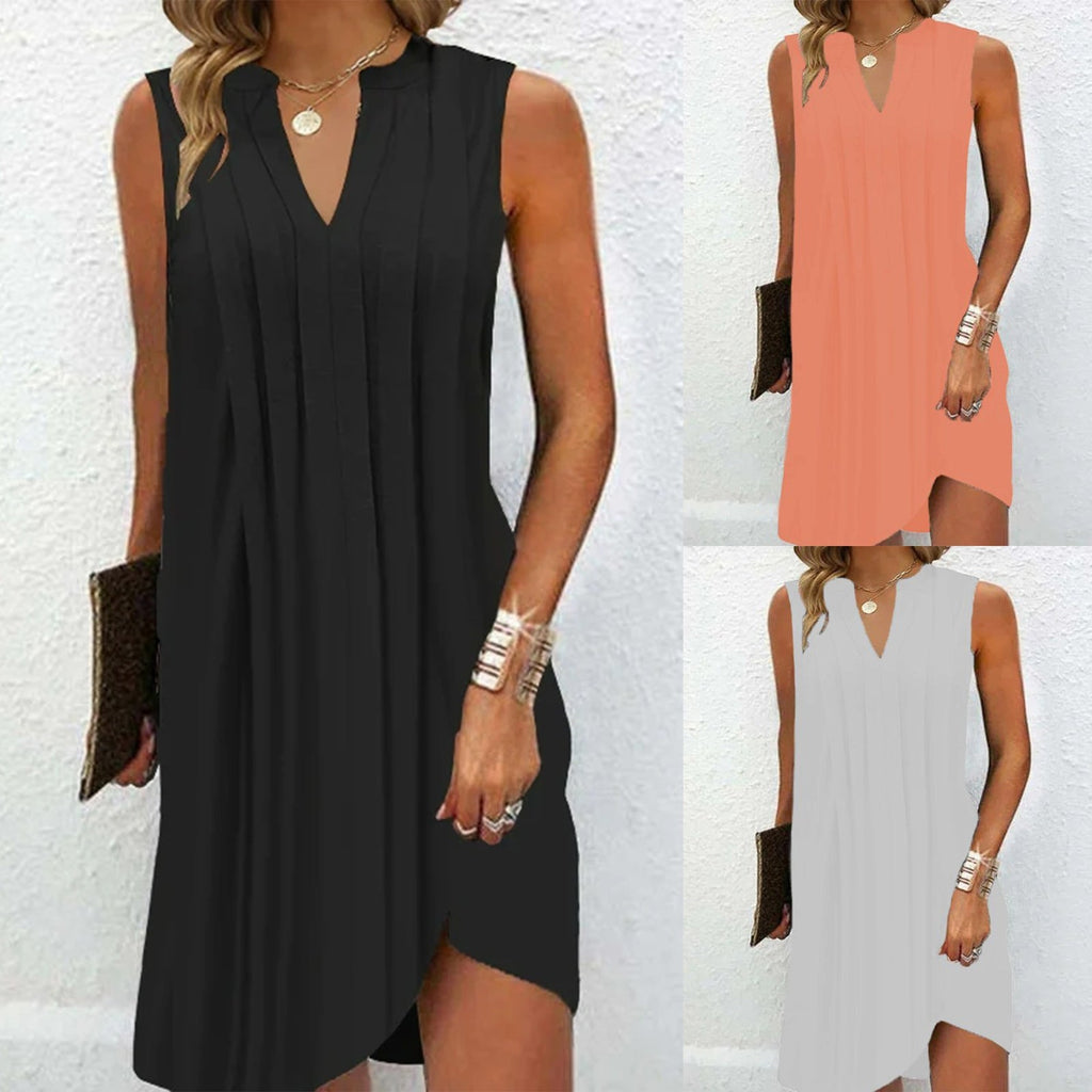 Women's V-Neck Asymmetrical Hem Dress