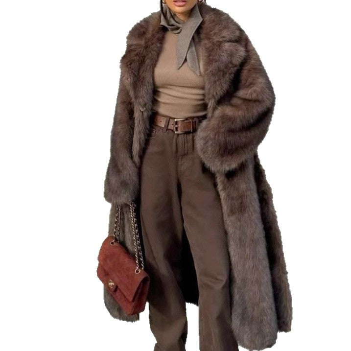 Women's Dark Brown Oversized Long Faux Fur Coat