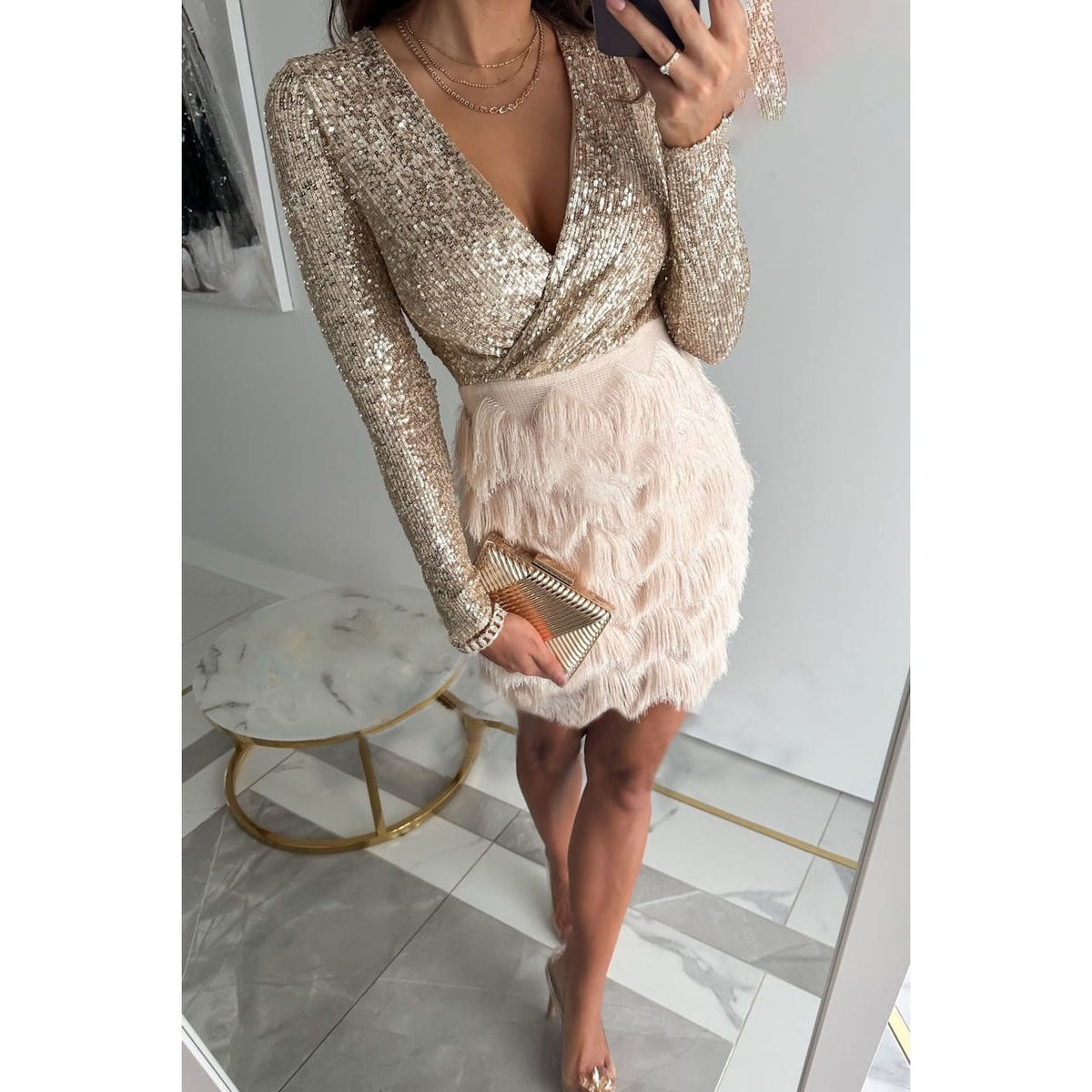 Women's V-Neck Statement Sleeve Dress