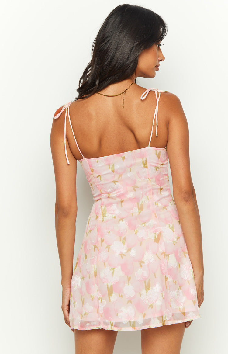 Women's Pink Floral Sweetheart Mini Dress