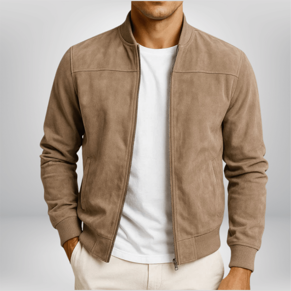 Men's Suede-Look Slim-Fit Bomber Jacket