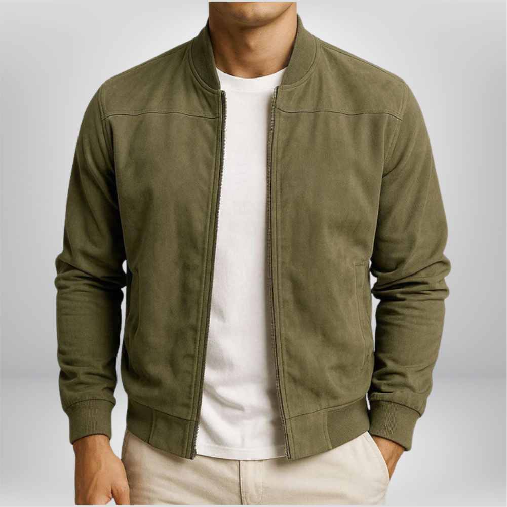 Men's Suede-Look Slim-Fit Bomber Jacket